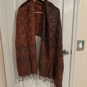 Make offer! Paisley Patterned Scarf in Orange and Black